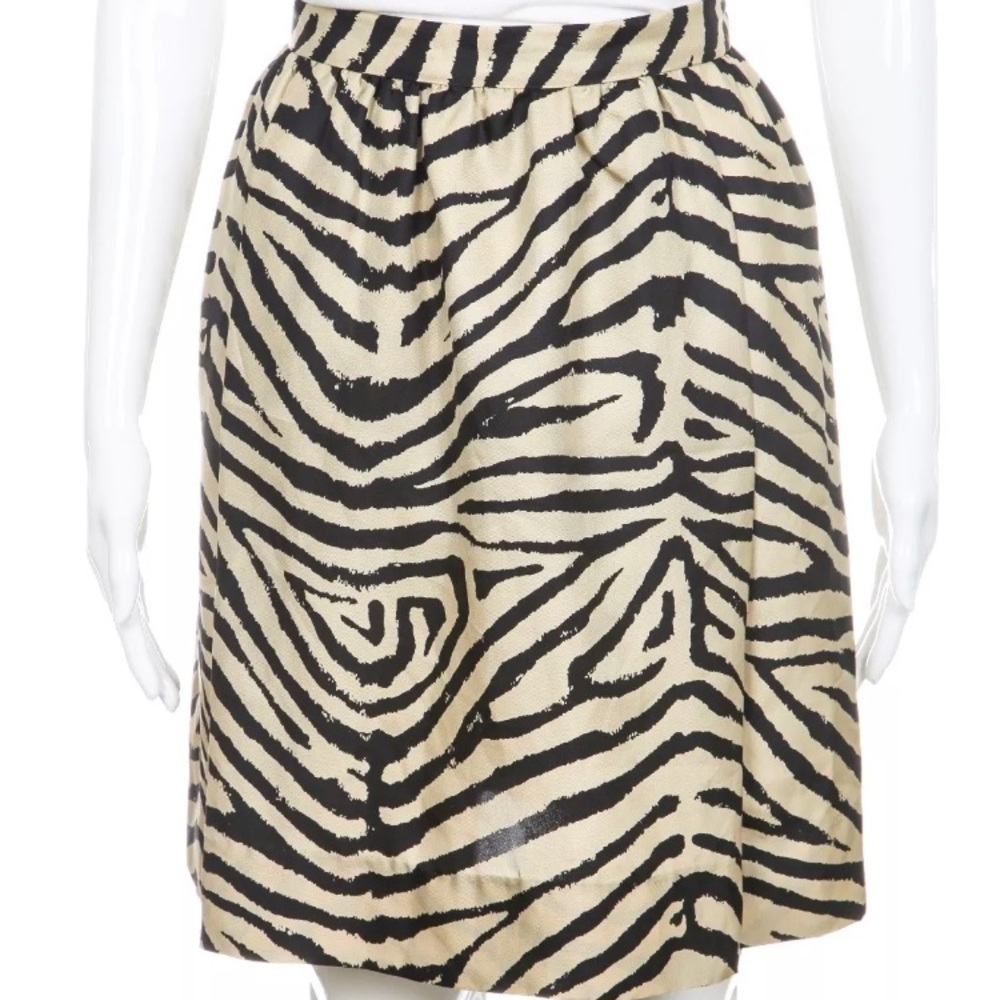 Michael Kors 100% silk skirt beige tan black zebra